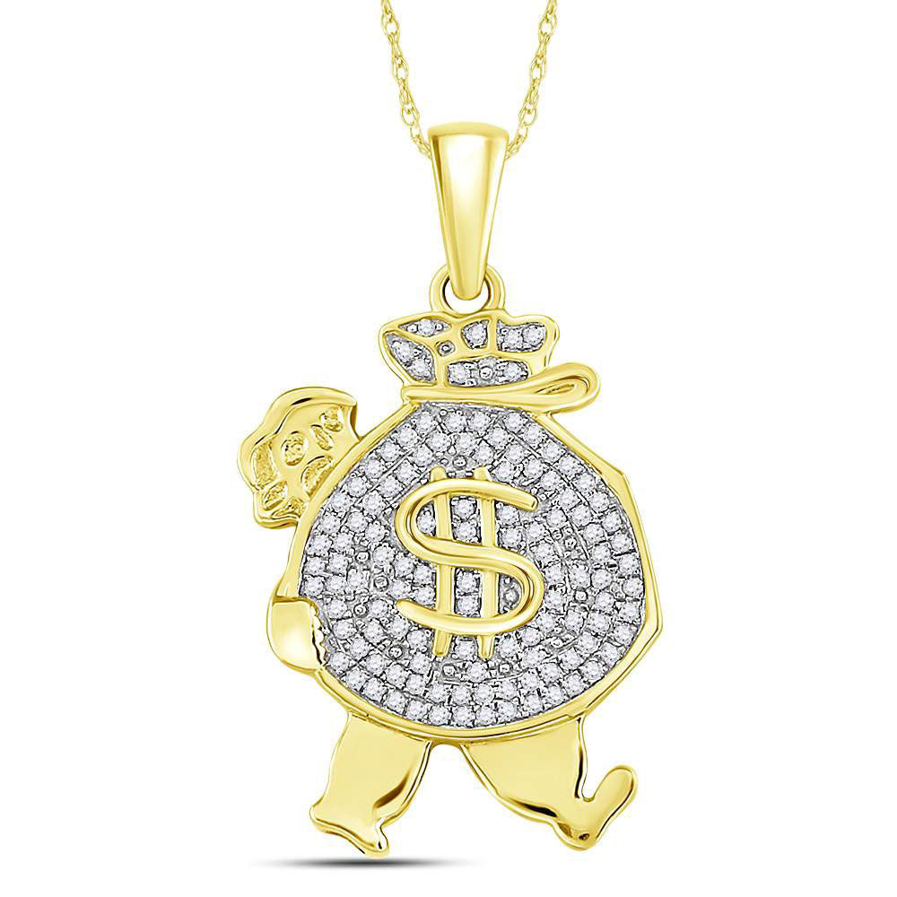 10kt Yellow Gold Mens Round Diamond Money Bag Man Charm Pendant 1/4 Cttw