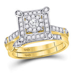 14kt Yellow Gold His Hers Round Diamond Solitaire Matching Wedding Set 1 Cttw