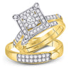 14kt Yellow Gold His Hers Round Diamond Solitaire Matching Wedding Set 1 Cttw