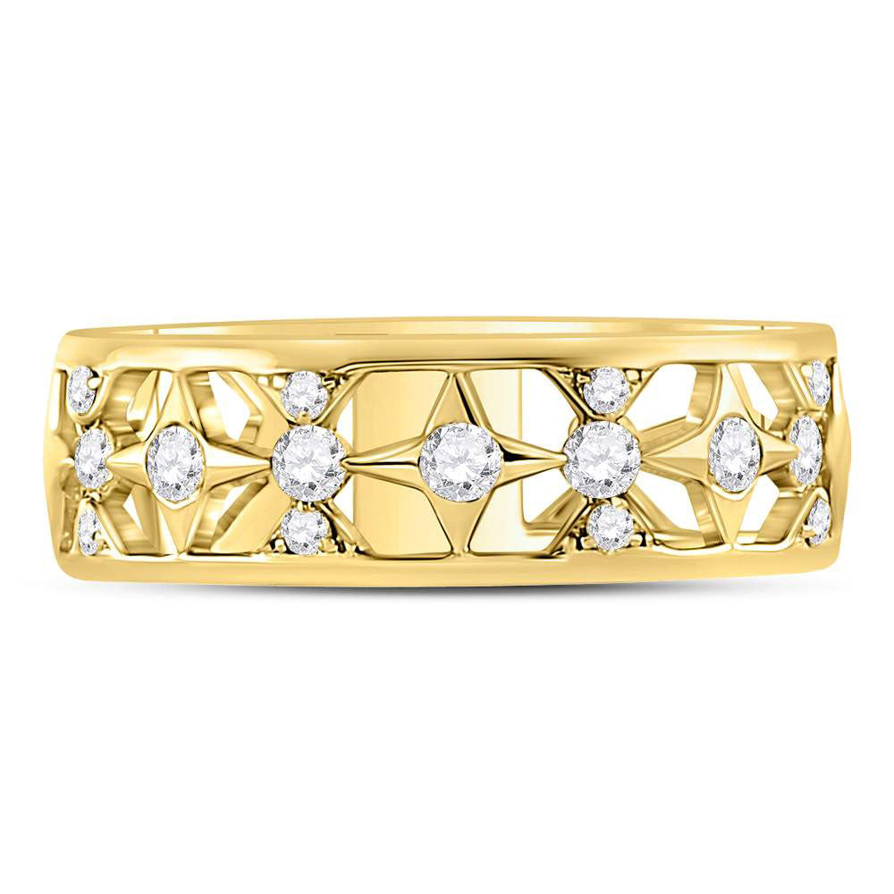 14kt Yellow Gold Womens Round Diamond Studded Star Band Ring 1/3 Cttw