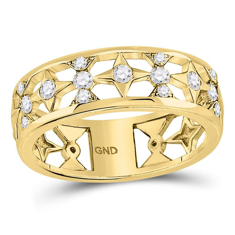 14kt Yellow Gold Womens Round Diamond Studded Star Band Ring 1/3 Cttw