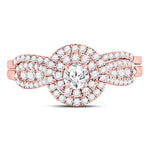 14kt Rose Gold Round Diamond Halo Bridal Wedding Ring Band Set 3/4 Cttw