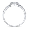 14kt White Gold Womens Round Diamond 2-Piece Beaded Heart Band Ring Set 1/3 Cttw