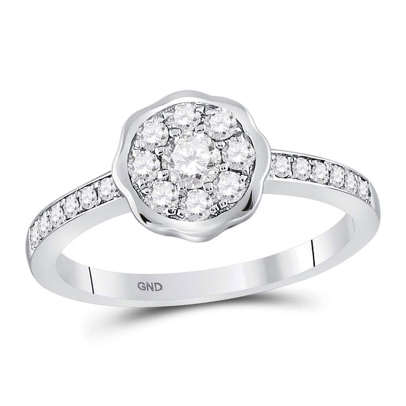 14kt White Gold Womens Round Diamond Flower Cluster Ring 1/2 Cttw