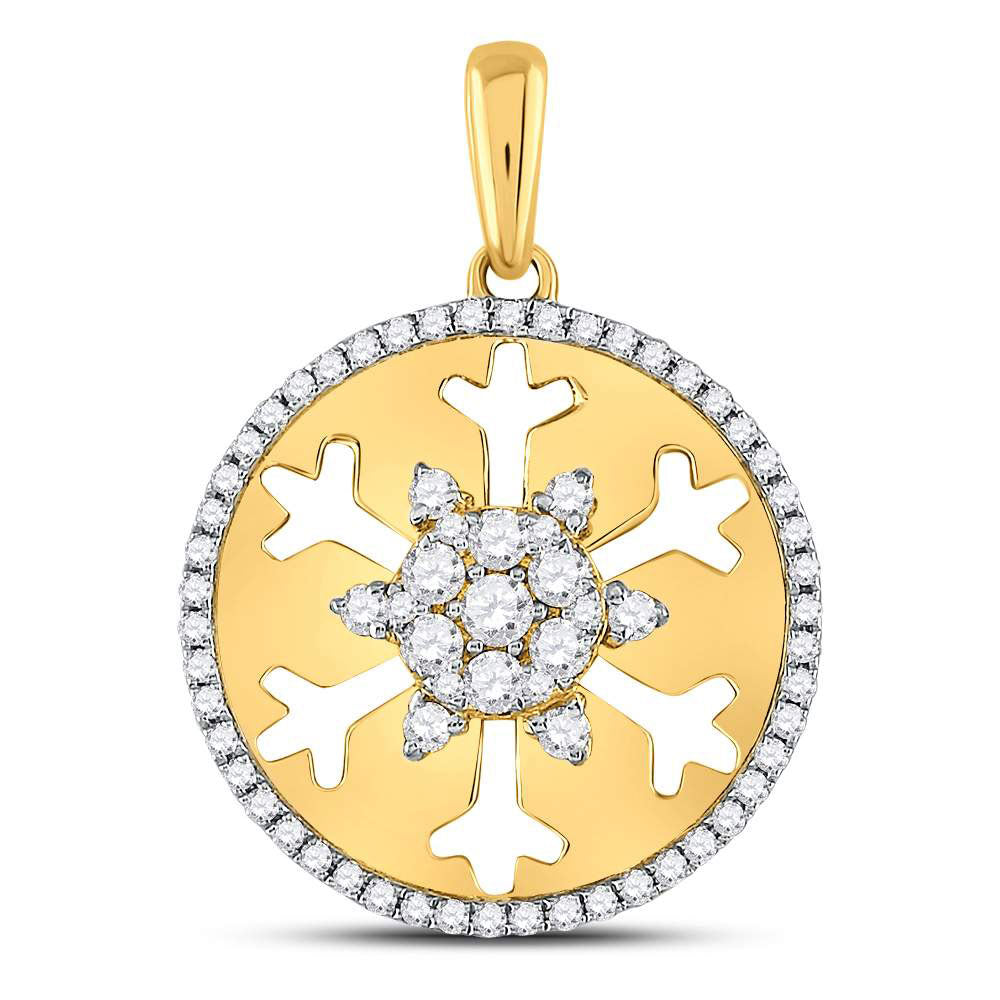 14kt Yellow Gold Womens Round Diamond Snowflake Fashion Pendant 5/8 Cttw