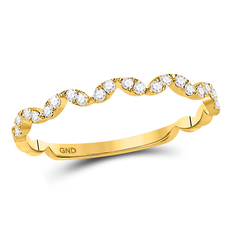 10kt Yellow Gold Womens Round Diamond Zigzag Stackable Band Ring 1/5 Cttw