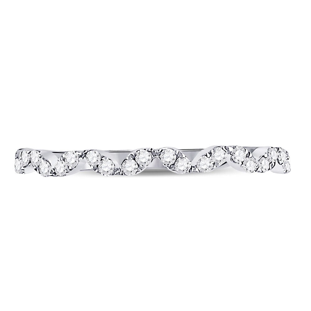 10kt White Gold Womens Round Diamond Zigzag Stackable Band Ring 1/5 Cttw