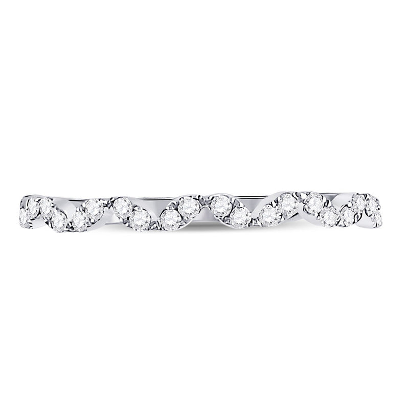 10kt White Gold Womens Round Diamond Zigzag Stackable Band Ring 1/5 Cttw