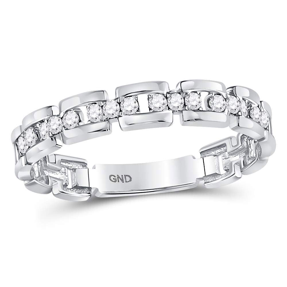 10kt White Gold Womens Round Diamond Rolo Link Stackable Band Ring 1/5 Cttw