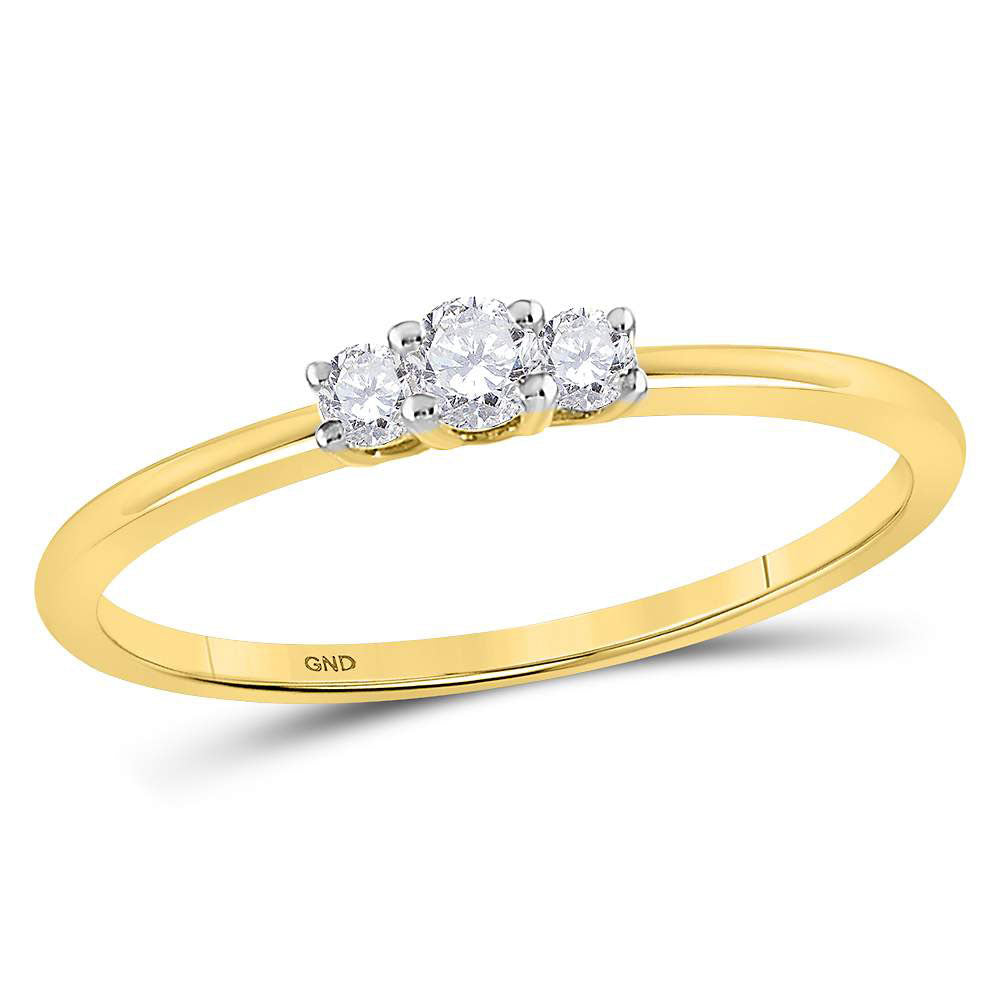 10kt Yellow Gold Womens Round Diamond 3-stone Promise Ring 1/6 Cttw