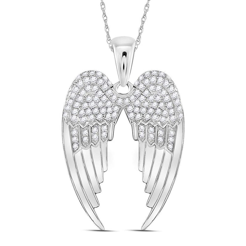 Sterling Silver Womens Round Diamond Angel Wings Pendant 3/8 Cttw