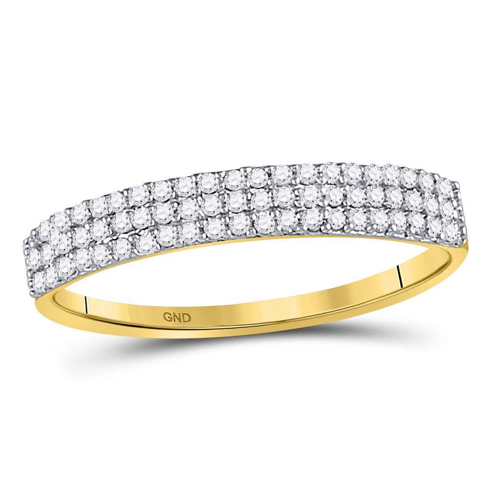 10kt Yellow Gold Womens Round Diamond 3-Row Anniversary Ring 1/5 Cttw