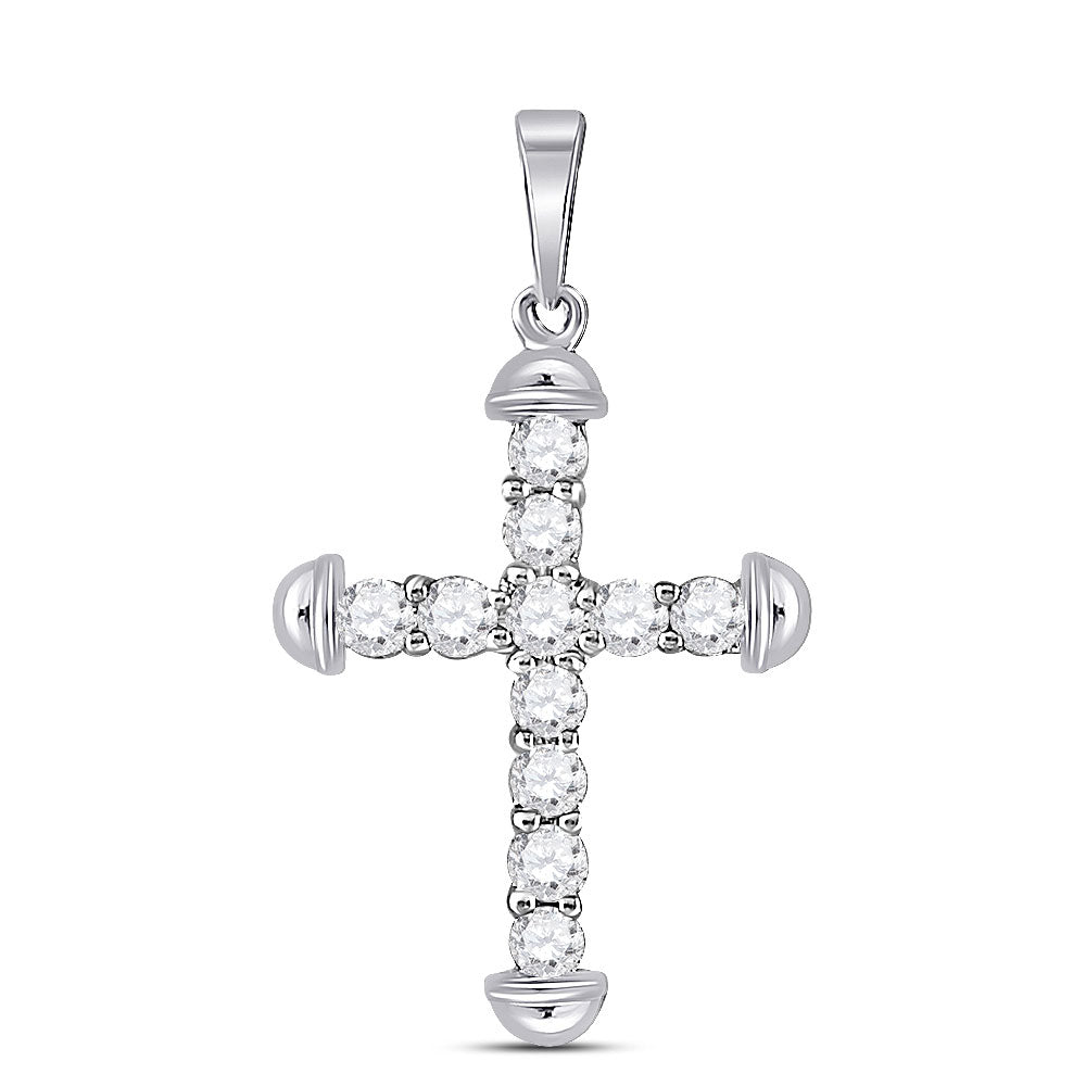 10kt White Gold Womens Round Diamond Cross Pendant 1/3 Cttw