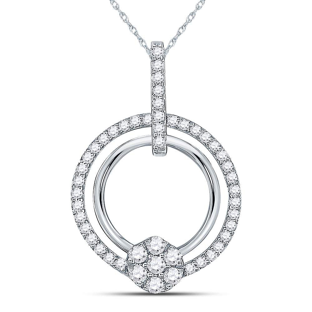 10kt White Gold Womens Round Diamond Circle Cluster Pendant 3/8 Cttw