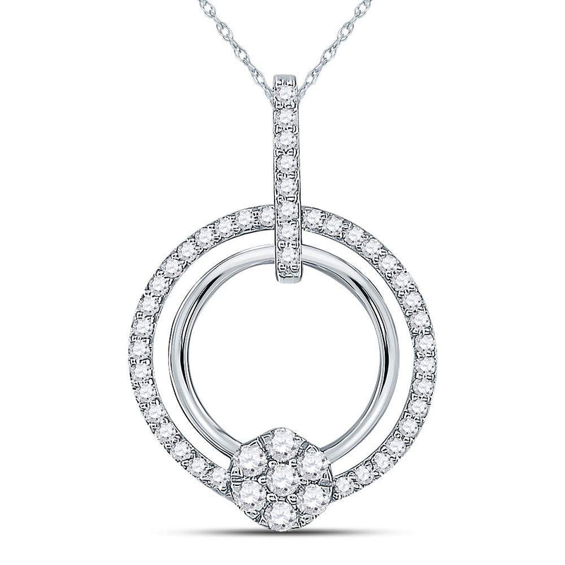 10kt White Gold Womens Round Diamond Circle Cluster Pendant 3/8 Cttw