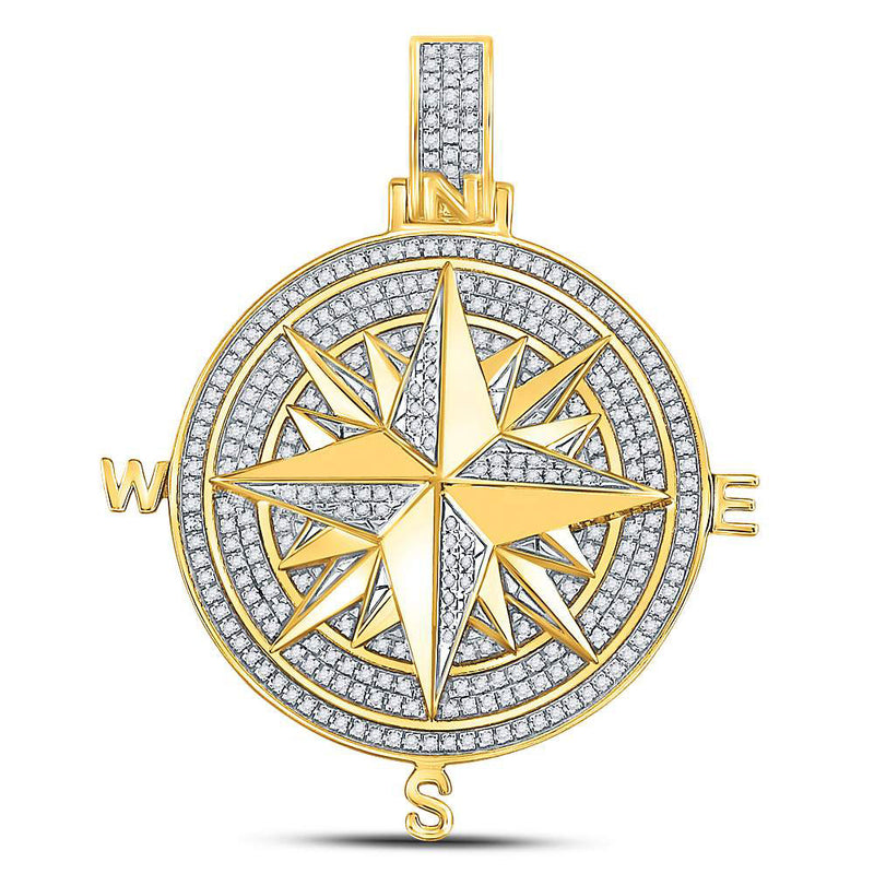 10kt Yellow Gold Mens Round Diamond Compass Rose Charm Pendant 1/2 Cttw