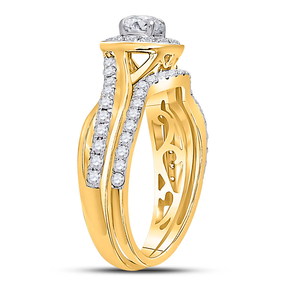 14kt Yellow Gold Round Diamond Bridal Wedding Ring Band Set 1 Cttw