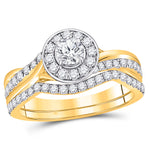 14kt Yellow Gold Round Diamond Bridal Wedding Ring Band Set 1 Cttw