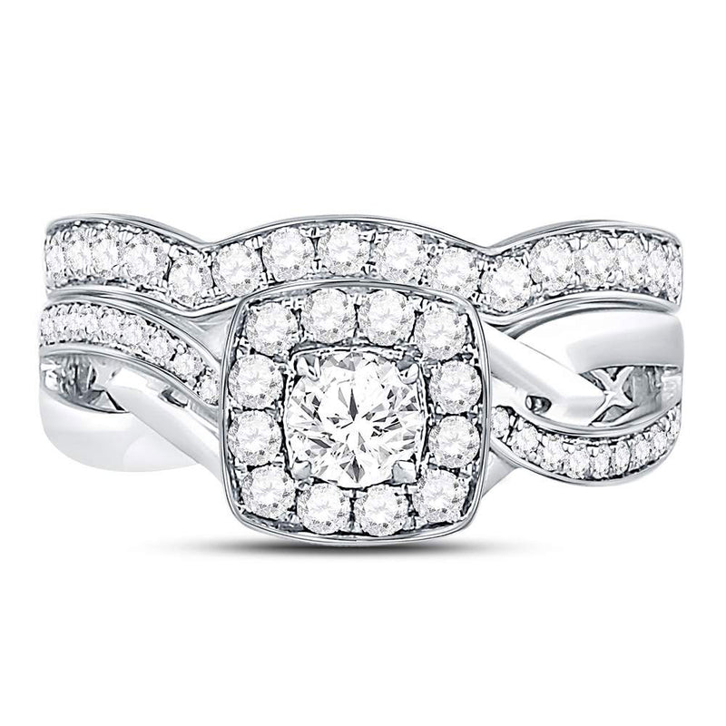 14kt White Gold Round Diamond Bridal Wedding Ring Band Set 1 Cttw