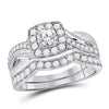 14kt White Gold Round Diamond Bridal Wedding Ring Band Set 1 Cttw