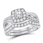 14kt White Gold Round Diamond Bridal Wedding Ring Band Set 1 Cttw