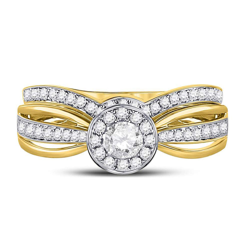 14kt Yellow Gold Round Diamond Bridal Wedding Ring Band Set 1/2 Cttw