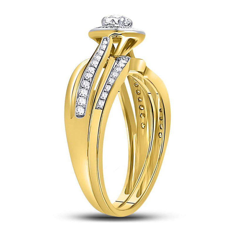 14kt Yellow Gold Round Diamond Bridal Wedding Ring Band Set 1/2 Cttw