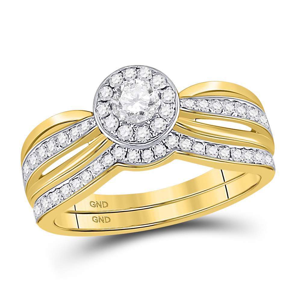 14kt Yellow Gold Round Diamond Bridal Wedding Ring Band Set 1/2 Cttw