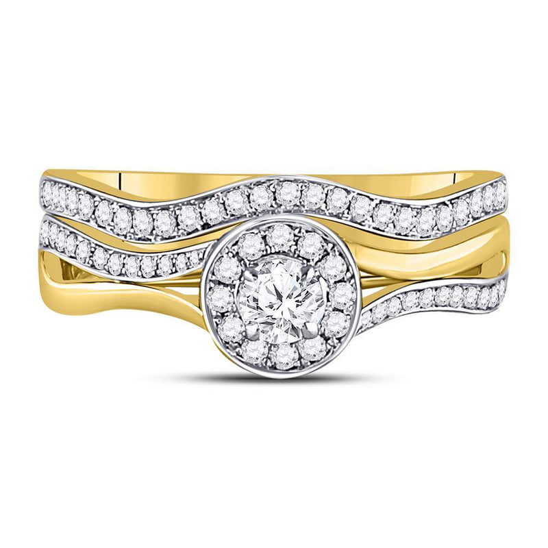 14kt Yellow Gold Round Diamond Bridal Wedding Ring Band Set 1/2 Cttw