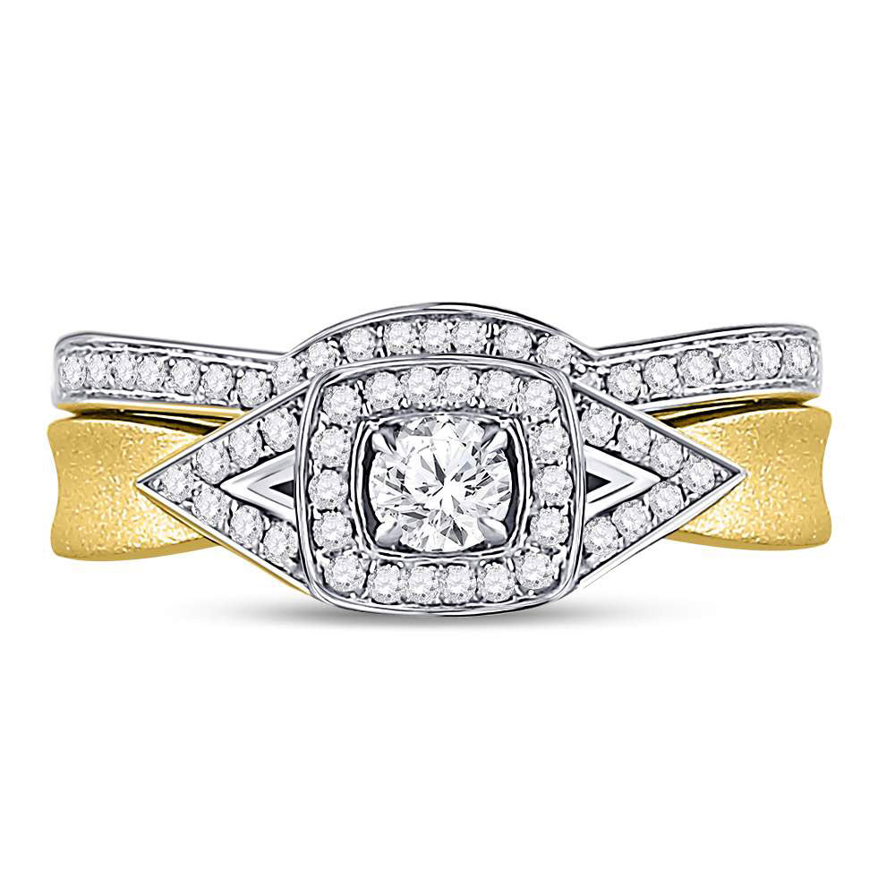 14kt Yellow Gold Round Diamond Bridal Wedding Ring Band Set 1/2 Cttw