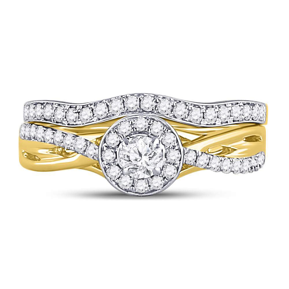 14kt Yellow Gold Round Diamond Bridal Wedding Ring Band Set 1/2 Cttw