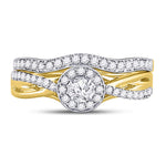 14kt Yellow Gold Round Diamond Bridal Wedding Ring Band Set 1/2 Cttw