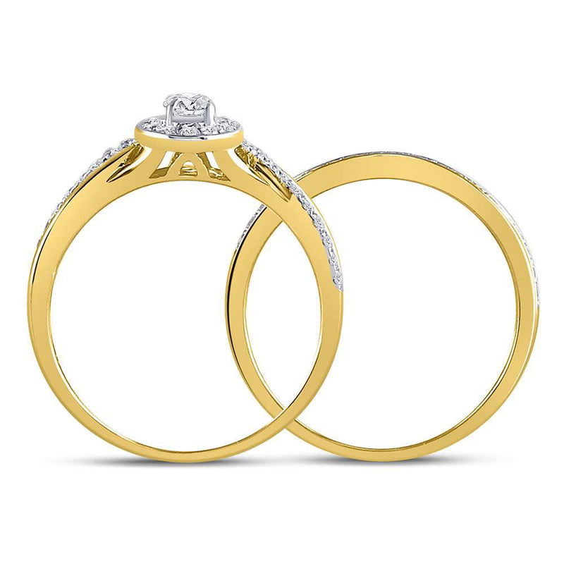 14kt Yellow Gold Round Diamond Bridal Wedding Ring Band Set 1/2 Cttw