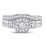 14kt White Gold Round Diamond Square Bridal Wedding Ring Band Set 1/2 Cttw