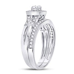 14kt White Gold Round Diamond Square Bridal Wedding Ring Band Set 1/2 Cttw