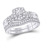 14kt White Gold Round Diamond Square Bridal Wedding Ring Band Set 1/2 Cttw