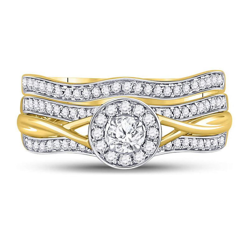 10kt Yellow Gold Round Diamond Bridal Wedding Ring Band Set 1/2 Cttw