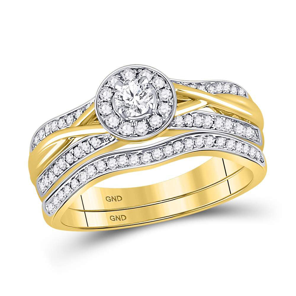 10kt Yellow Gold Round Diamond Bridal Wedding Ring Band Set 1/2 Cttw