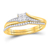 14kt Yellow Gold Princess Diamond Cluster Bridal Wedding Ring Band Set 1/3 Cttw