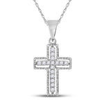 10kt White Gold Womens Round Diamond Roman Cross Pendant 1/10 Cttw