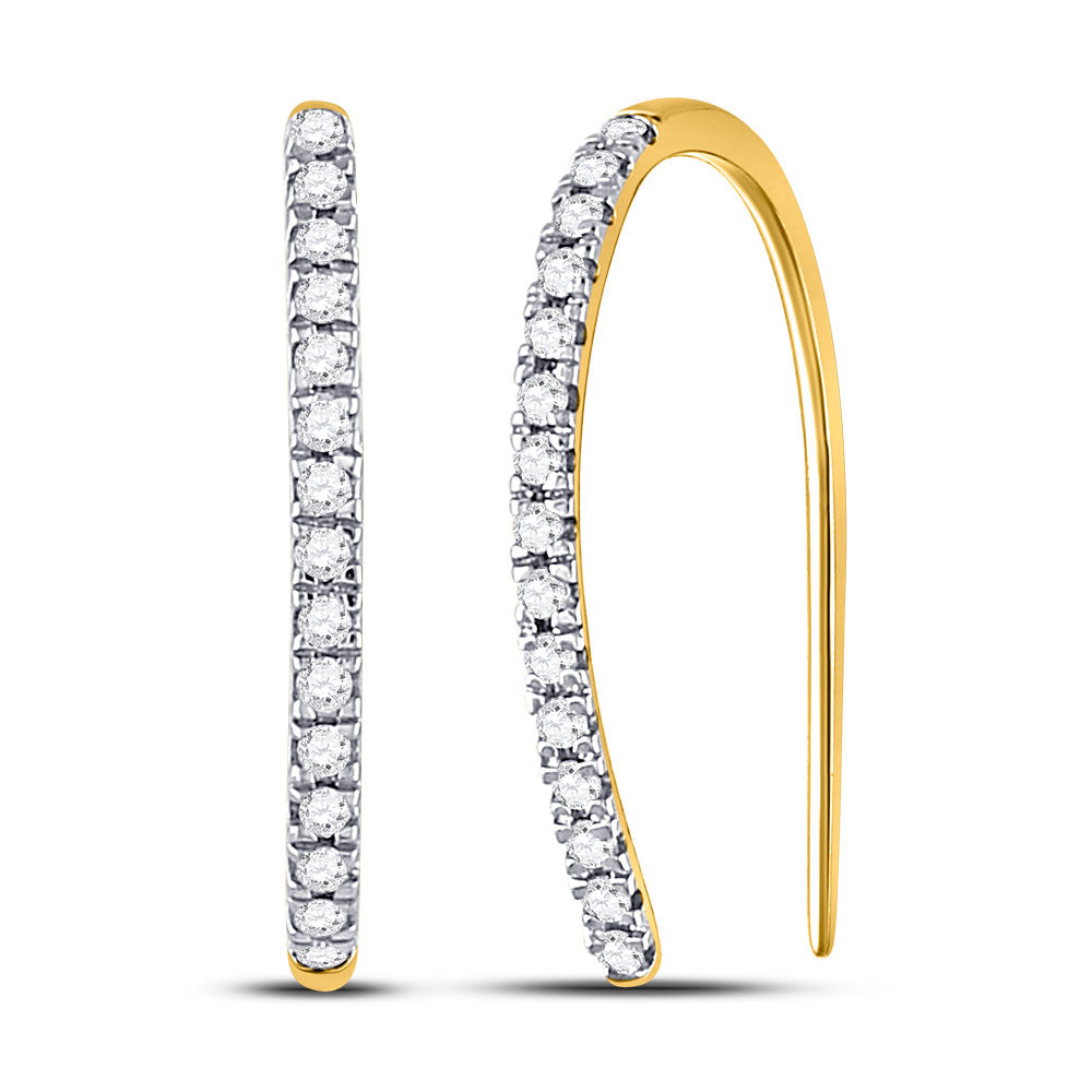 10kt Yellow Gold Womens Round Diamond Hoop Earrings 1/4 Cttw