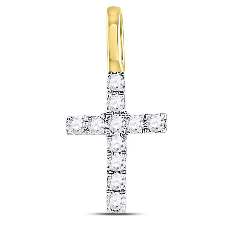 14kt Yellow Gold Womens Round Diamond Dainty Cross Pendant 1/10 Cttw