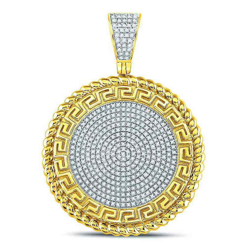 10kt Yellow Gold Mens Round Diamond Greek Key Circle Charm Pendant 5/8 Cttw