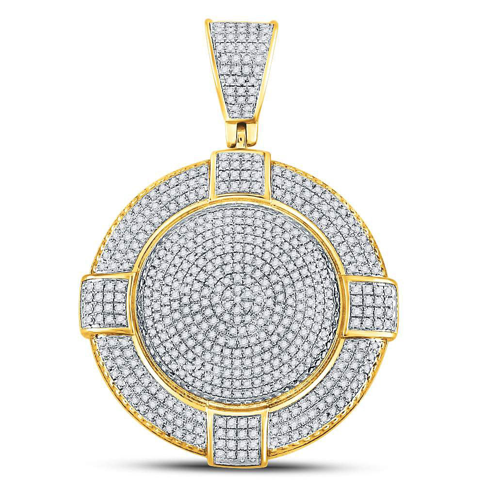 10kt Yellow Gold Mens Round Diamond Circle Frame Medallion Charm Pendant 7/8 Cttw