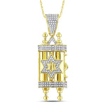 10kt Yellow Gold Mens Round Diamond Torah Magen David Scroll Charm Pendant 3/8 Cttw