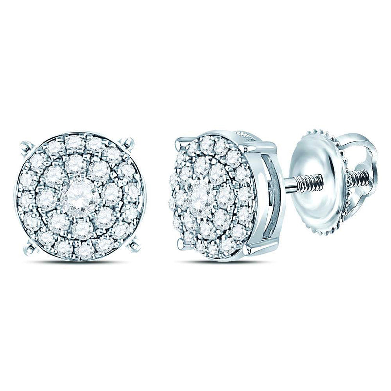 14kt White Gold Womens Round Diamond Concentric Circle Cluster Earrings 1/4 Cttw