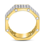 14kt Yellow Gold Mens Round Diamond Octagon Nut Band Ring 2-3/4 Cttw