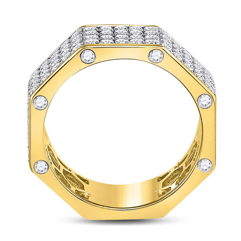 14kt Yellow Gold Mens Round Diamond Octagon Nut Band Ring 2-3/4 Cttw