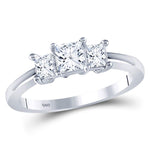 14kt White Gold Princess Diamond 3-stone Bridal Wedding Engagement Ring 1 Cttw