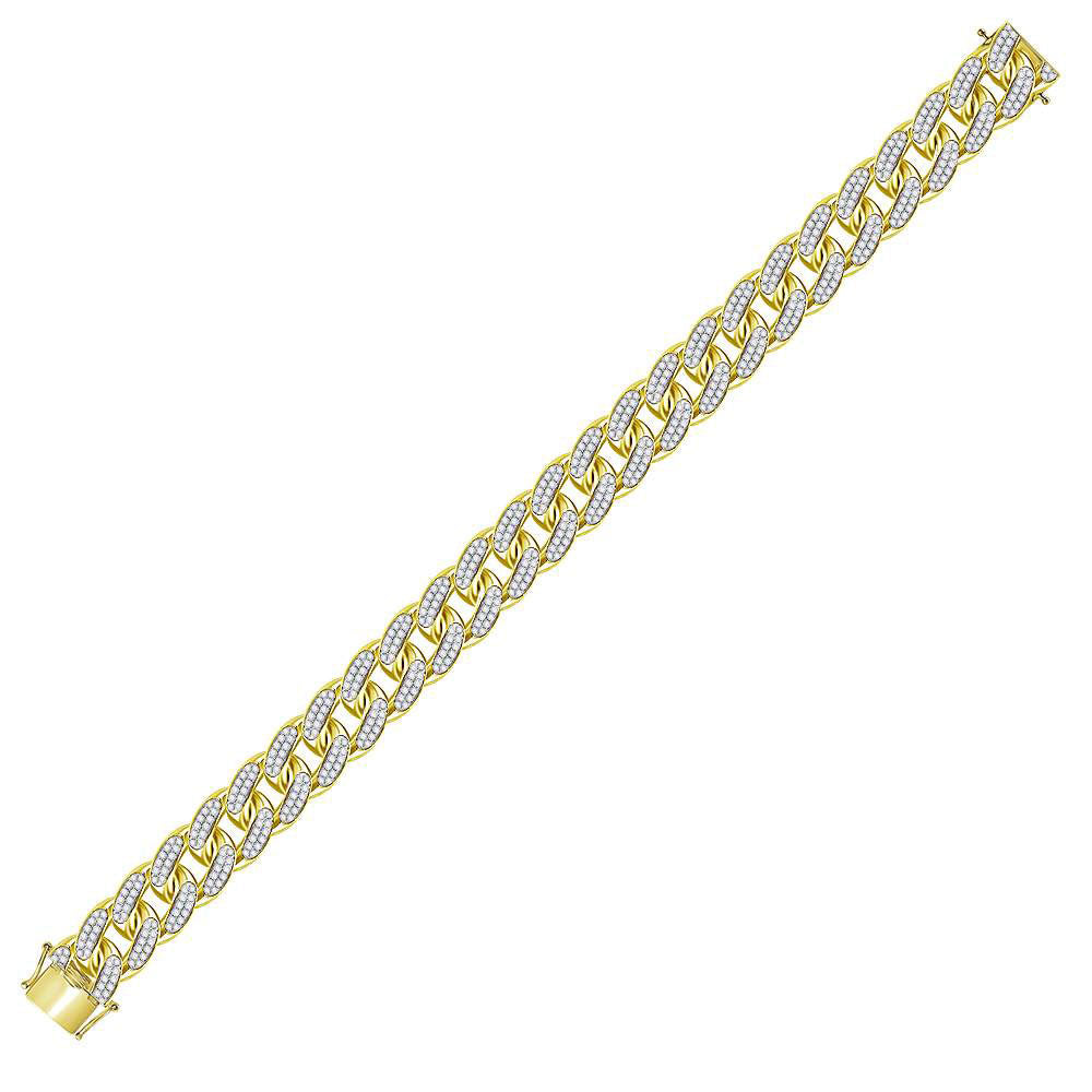 10kt Yellow Gold Mens Round Diamond Cuban Link Bracelet 7 Cttw